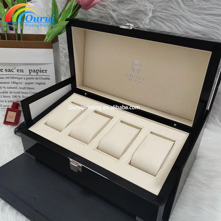 Luxury High Quality printing Logo single slot PU lining black wood highend Gift Packaging brand Watch Box