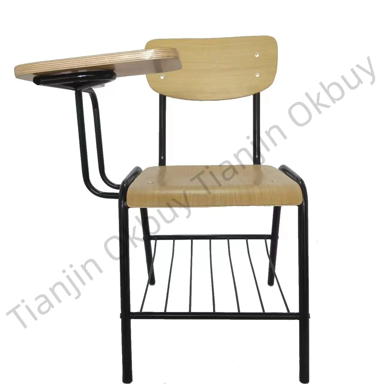Modern High Quality Comfortable Hot Sales Stackable Added Tablet Bookrack Training School Student Walnut Bentwood Wood Chair