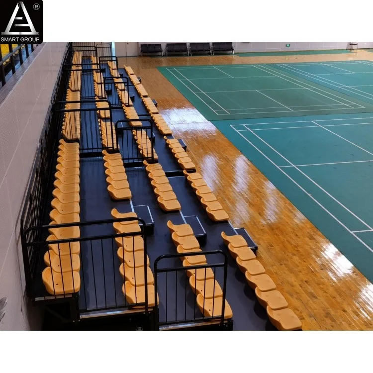 4 Rows 6m  High quality Indoor retractable bleachers with Low backrest seats  for badminton courts project