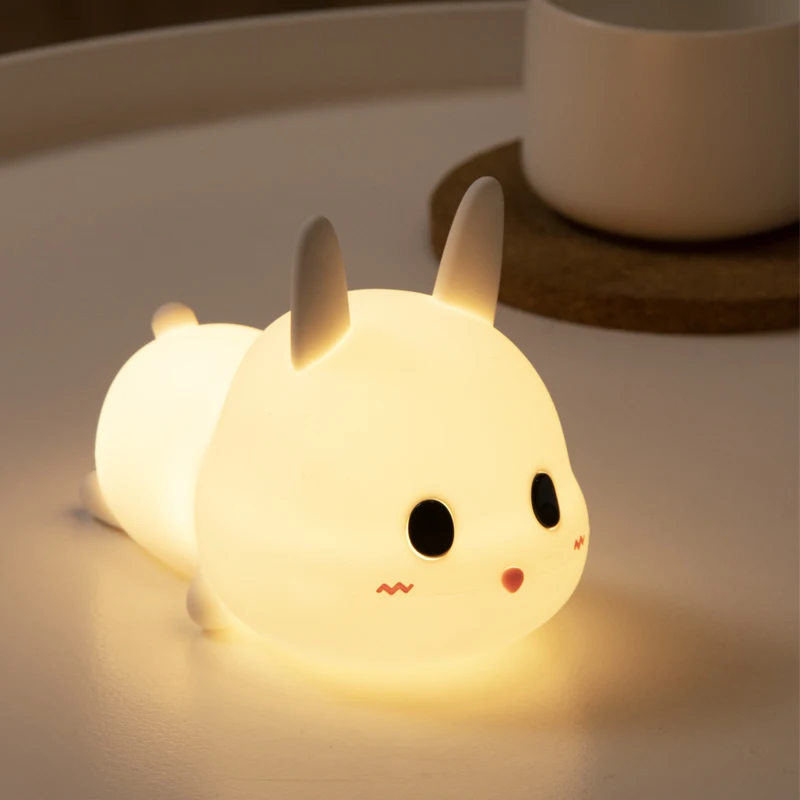 2023 LED Home Decoration Bedroom Decor Kids Bedside reading Lamp Creative Cute Cartoon Silicone Rabbit led Night Light (Home+)