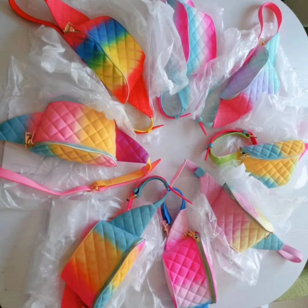 
Fashionable rainbow color fancy fanny pack ladies waist bag phone bag pvc jelly waist bag 