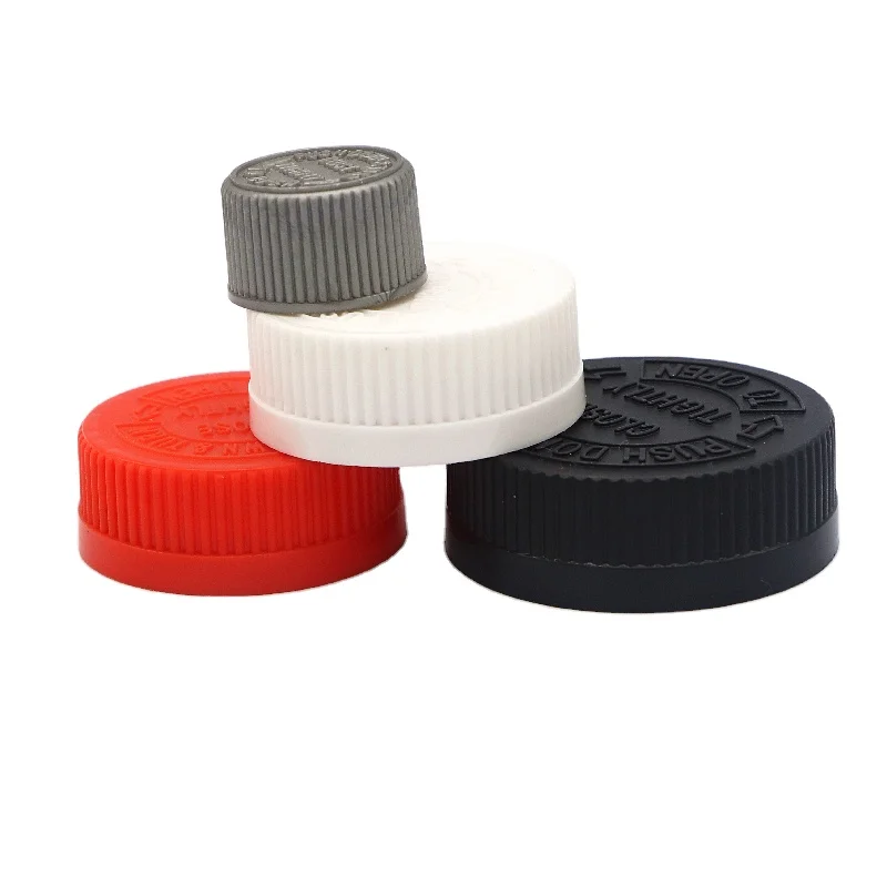 20 24 28 32 38 Plastic CRC Safety Screw Bottle Caps Ribbed Lid Black Child Proof Cap Cover