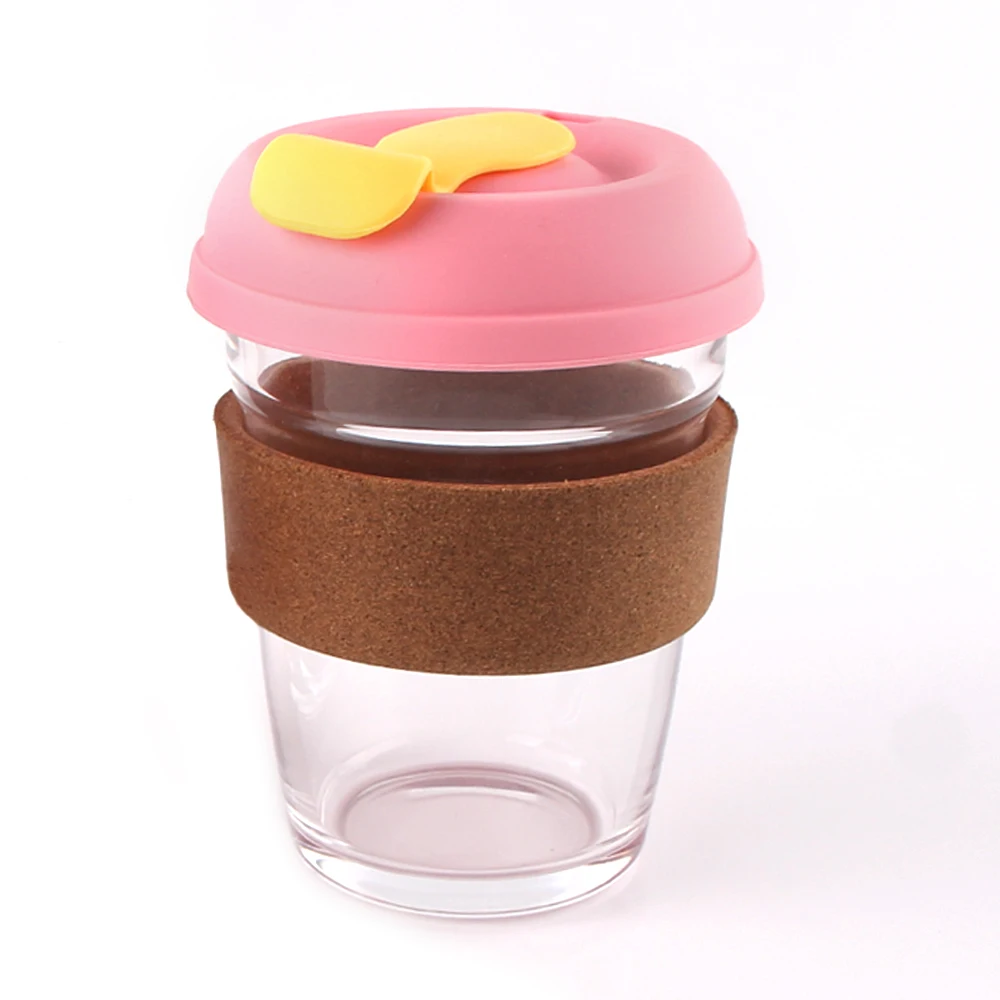 
Borosilicate Glass 12oz Reusable Travel Toughened Glass Cup With Natural Cork Band Glass Coffee Cup 