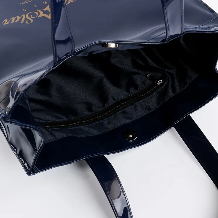 Custom printed logo glossy mirror vinyl PVC tote shopping vinyl PVC harrods tote bag