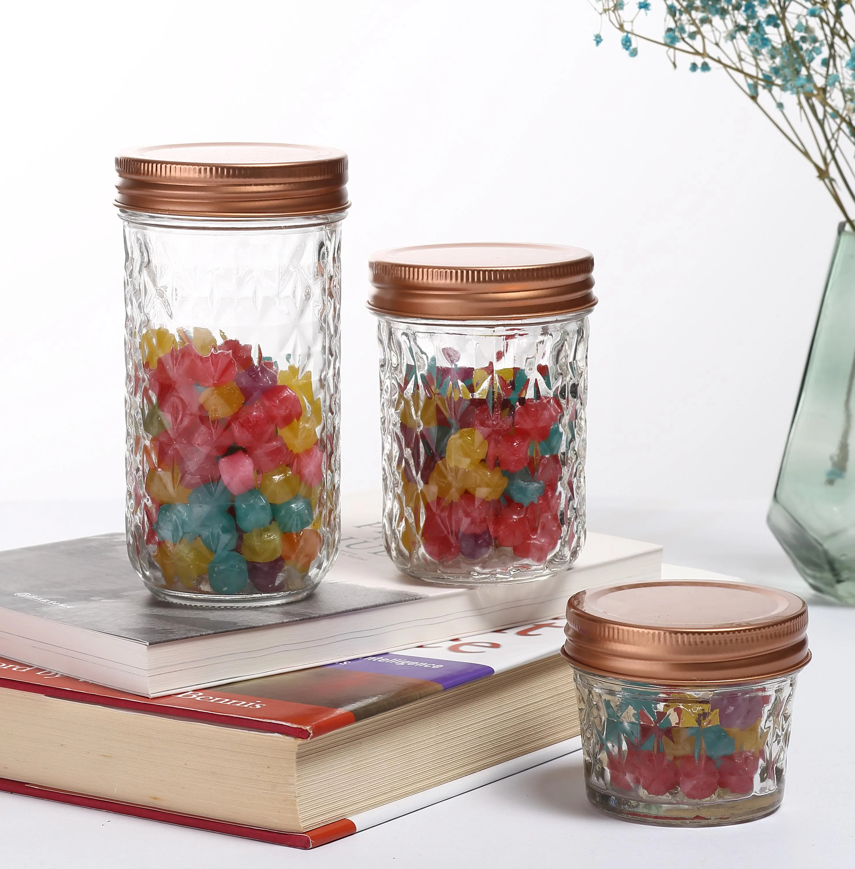 Crystal Glass Candy Storage Canning Jar Wholesale Honey Food Mason Glass with Metal Lid Kitchen Food Container Carton Packing