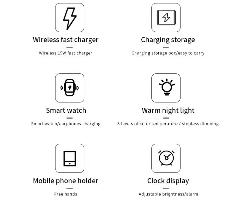 
Multifunctional 3 in 1 mobile phone wireless charger Qi fantasy with led lamp clock wireless dock charger desktop stand holder 