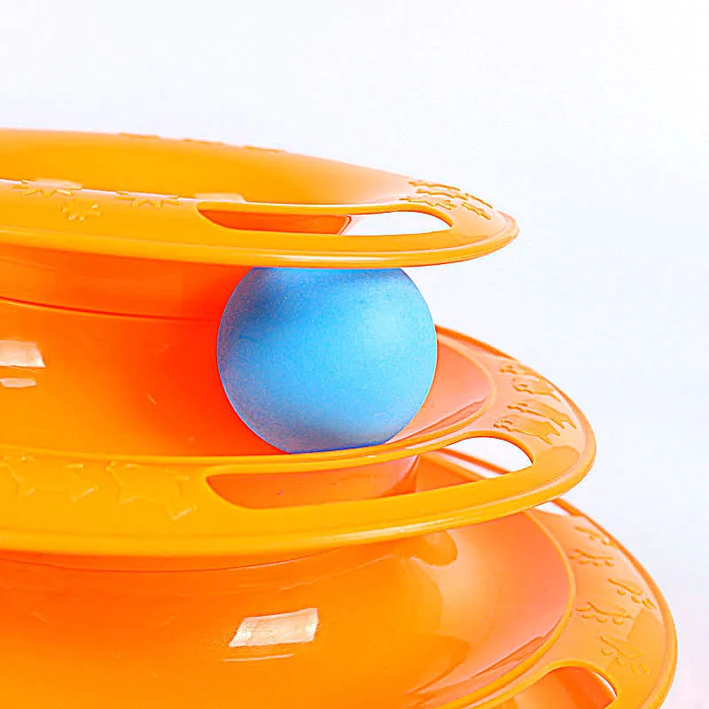 Eco- Friendly Removable Training Exercise 3 Level Plastic Roller Tracks Tower Cat Ball Toy Interactive Pet Cat Toy