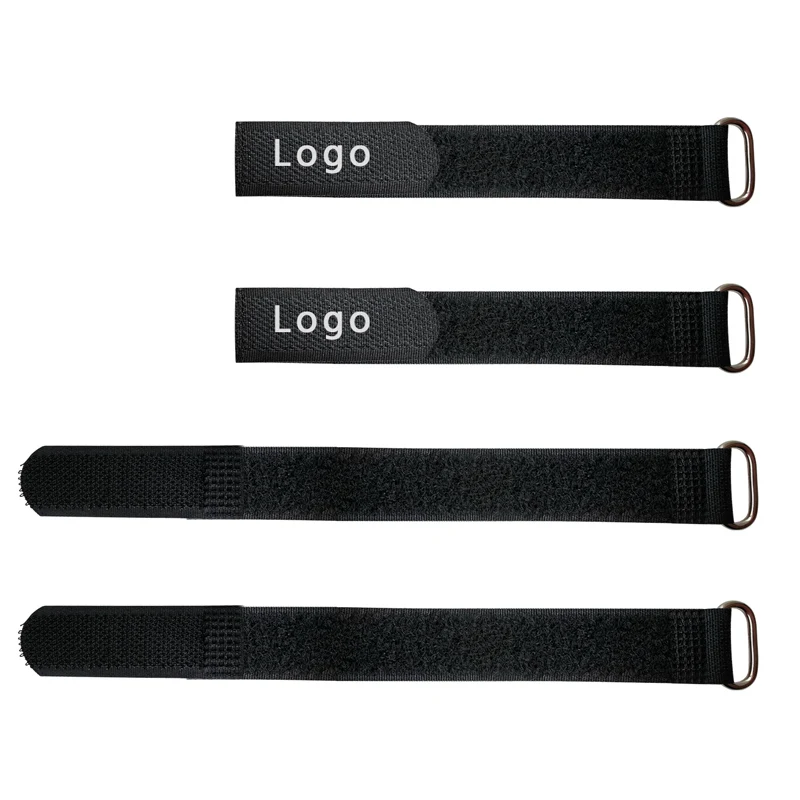 Reusable Hook and Loop Custom logo Flat Buckle Strap Cargo Nylon Self Locking Cable Tie with Metal Oval Buckle