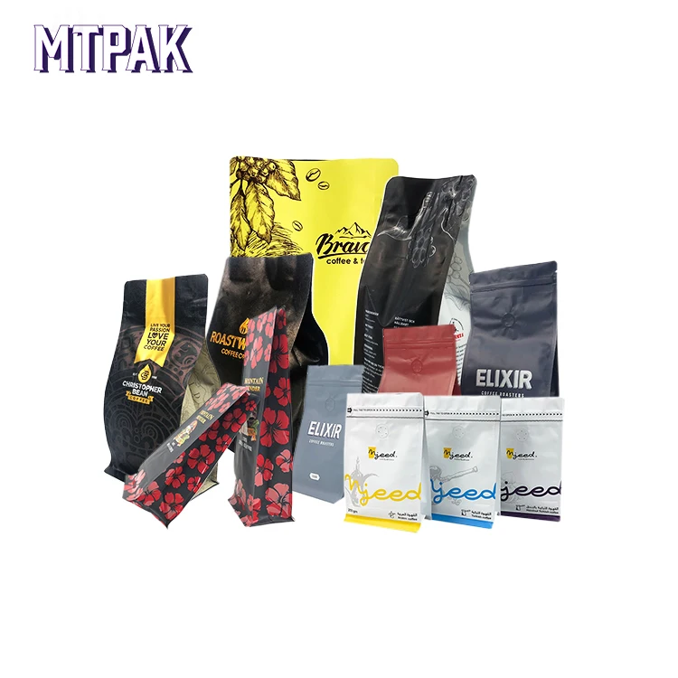  Экологичный матовый специальный дизайн фольгированный мешочек упаковка черные кофейные пакеты с