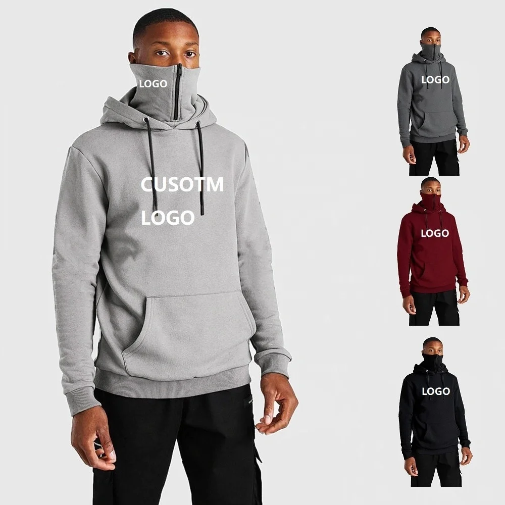 Wholesale Custom Logo Printed Men Cotton Thick Heavy French Warm Terry High Neck Gym Pullover Hoodies Drop Shoulder Fleece Overs