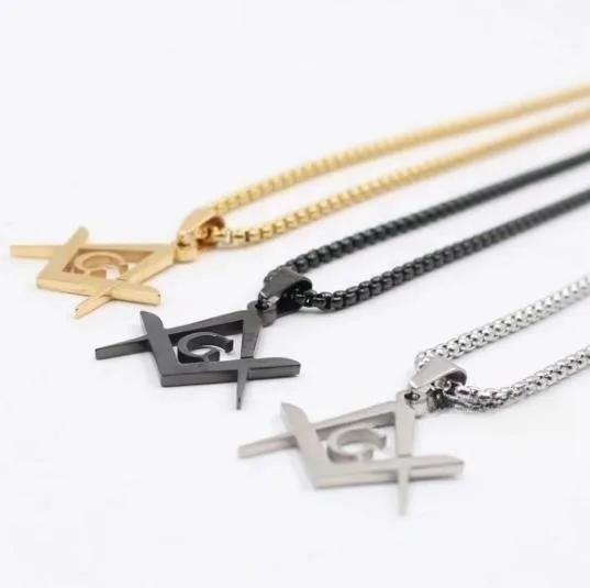 Factory Price Stylish Fraternity Chain Jewelry Three Colors Plated Masonic Pendant Stainless Steel Masons Men Necklace