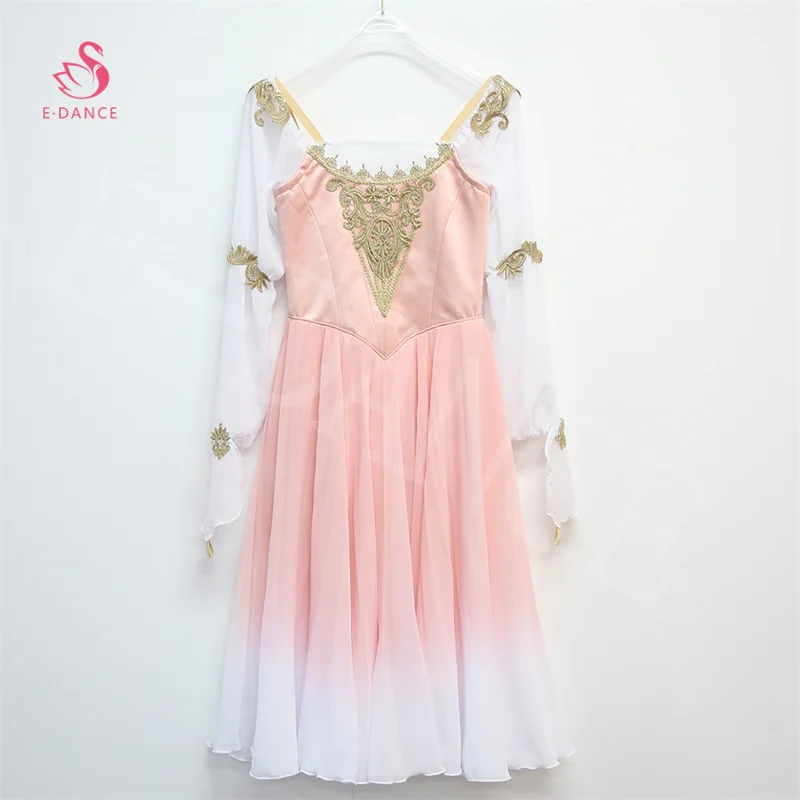 R0157 Pink Gradient Long Sleeves Swan Lake Ballet Romantic Dress Professional Ballet Tutu Costume