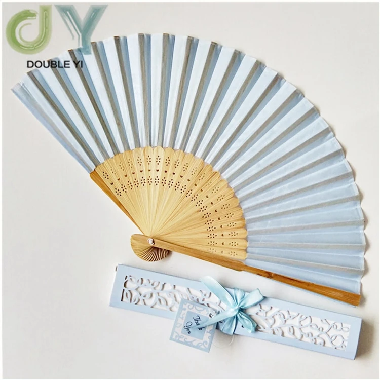 High quality custom colorful silk bamboo folding hand fan with gift box