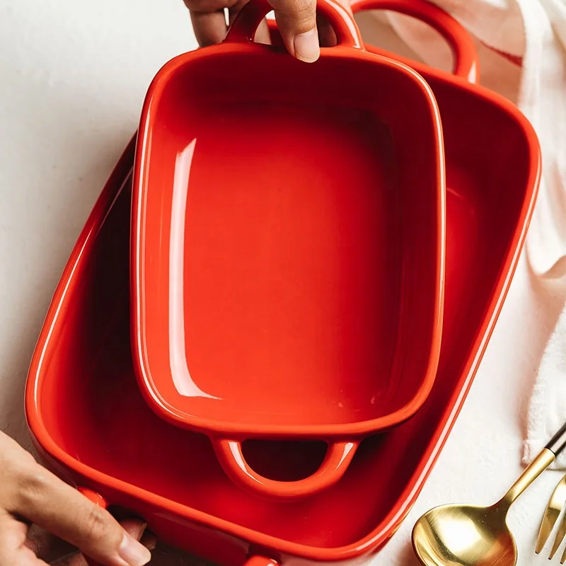 Jade-cer custom large rectangle cake bread baking pan double ear ceramic baking dish set