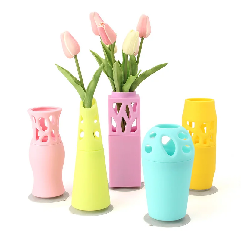 New Design Hollow Silicone Flower Vase with Strong Suction Elegant Decorative Fluorescent Vase