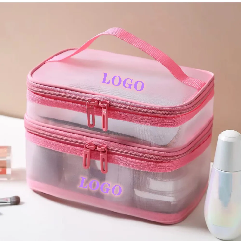Wholesale Customized Waterproof Maroon Nylon Beauty Pouch Toiletry Bags Makeup Case Large Capacity Cosmetic Bag with Zipper