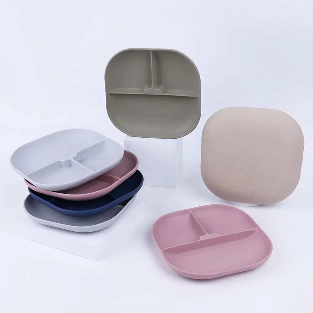 New Arrivals Custom Food Grade Eco Friendly Baby Feeding Plate Sets Bpa Free Kids Dinnerware Set Divided 3 Parts Baby Plate Set