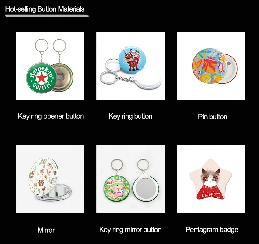 2024 Hot Selling 58mm Button with Keychain Blank PVC Keychain Badge with Mirror Key Ring Metal Mirror Buttons Badges Materials