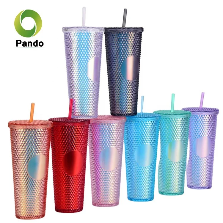 Wholesale Reusable Drinking Cups 16/24oz Multi Color Black Studded Tumbler With Lid And Straw