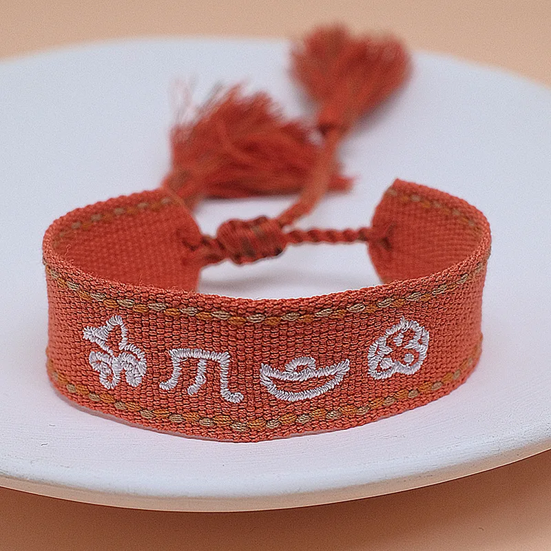 Embroidered Letters Ethnic Style Popular Handmade Knitted Bracelet Tassel Blank Woven Friendship Bracelets