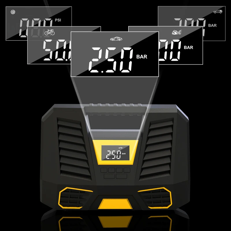 Портативный автомобильный воздушный насос CARSUN, компрессор постоянного тока 12 В, цифровой насос для шин 150 PSI, автомобильный насос для мотоцикла со светодиодной подсветкой, вакуумный автомобильный насос