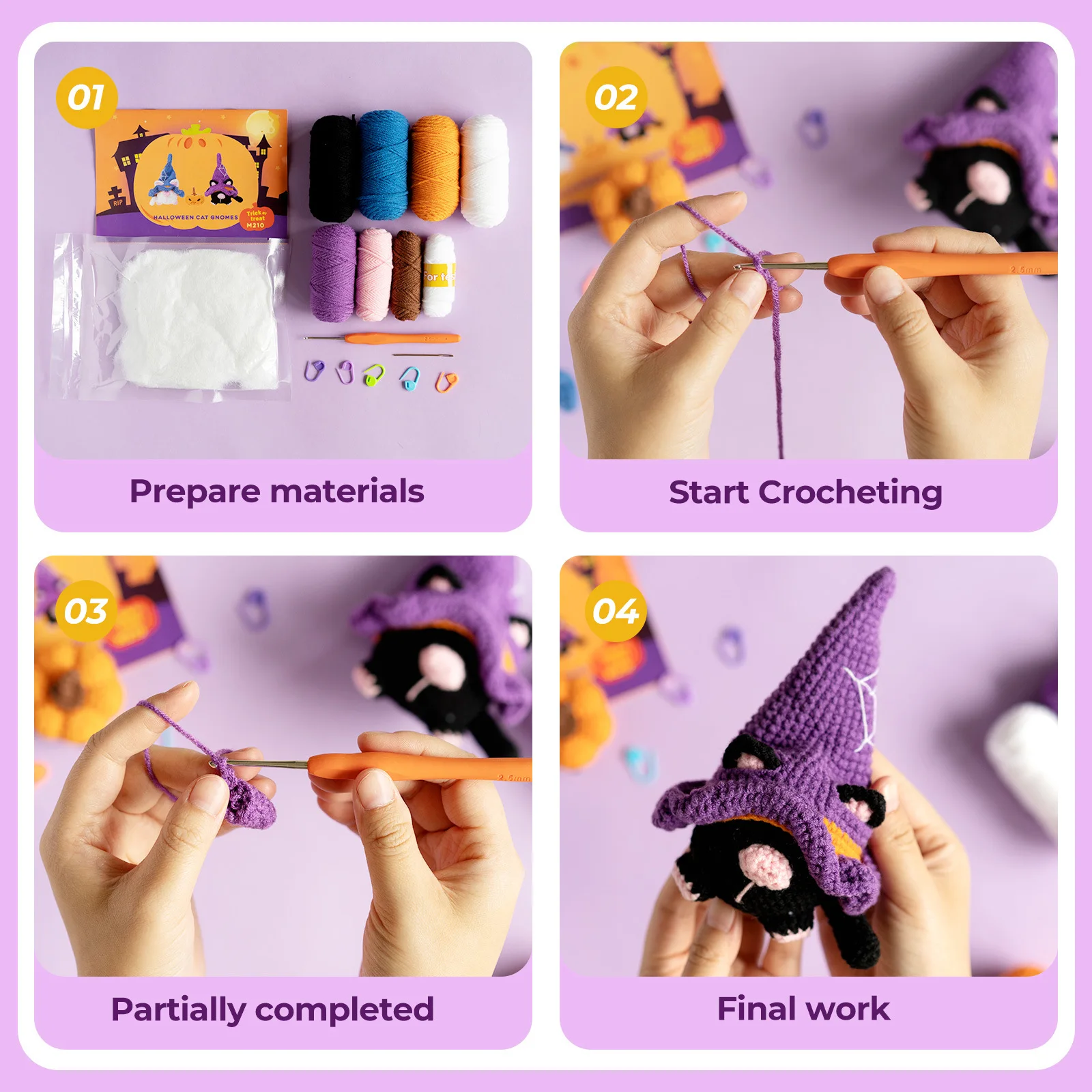 Halloween Cat DIY Knitting Crocheting Crafts Beginners Crochet Kit for Adults with Step-by-Step Video Tutorials