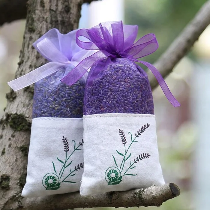 Empty Gauze Ribbons Cotton-Ramie Sacks DIY Dried Flower Gift Bag Fragrance Bags Purple Cotton Organza Flower Sachets Craft Bags