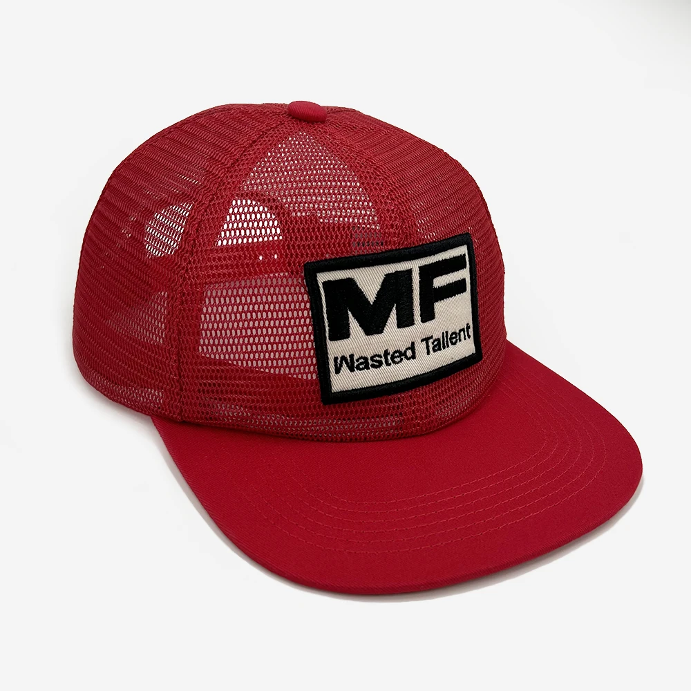 Custom Logo 6 Panel Full Mesh Cap Hats Unstructured Snapback Flat Brim Mesh With Embroidery Patch Trucker Caps