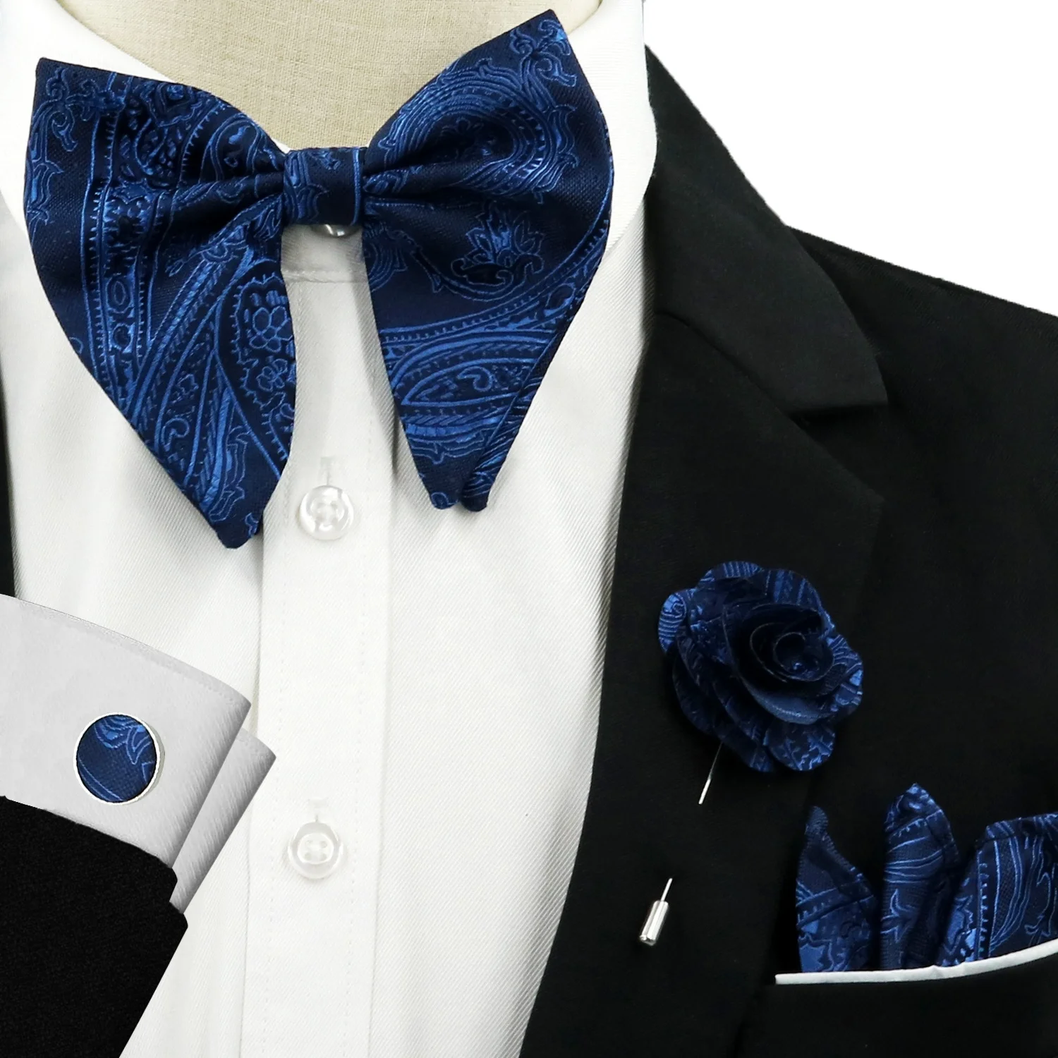 Floral Groom Bow Tie Bowtie Decorative Set Big Bow Tie for Men Linen Set