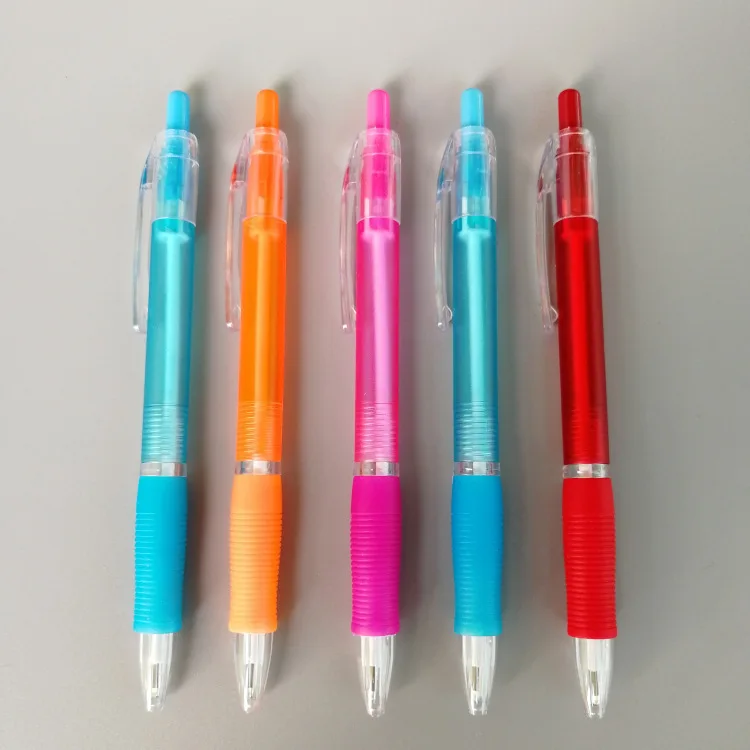 Cheap plastic click ball pen promotional logo customized ballpoint pen with rubber grip