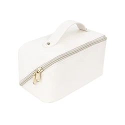 Cosmetic Travel Bag Cases Wholesale Travel Toiletry Bag Made of PU Leather Lay Flat Makeup Bag with Handle and Divider