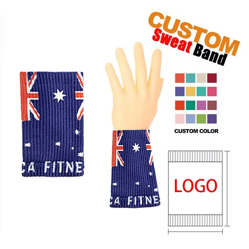 Verchoo Custom Logo Textile Cheap Soft National Country Flag Elastic Knitted Sweat Bands Athletic Exercise Sweatband Wristband