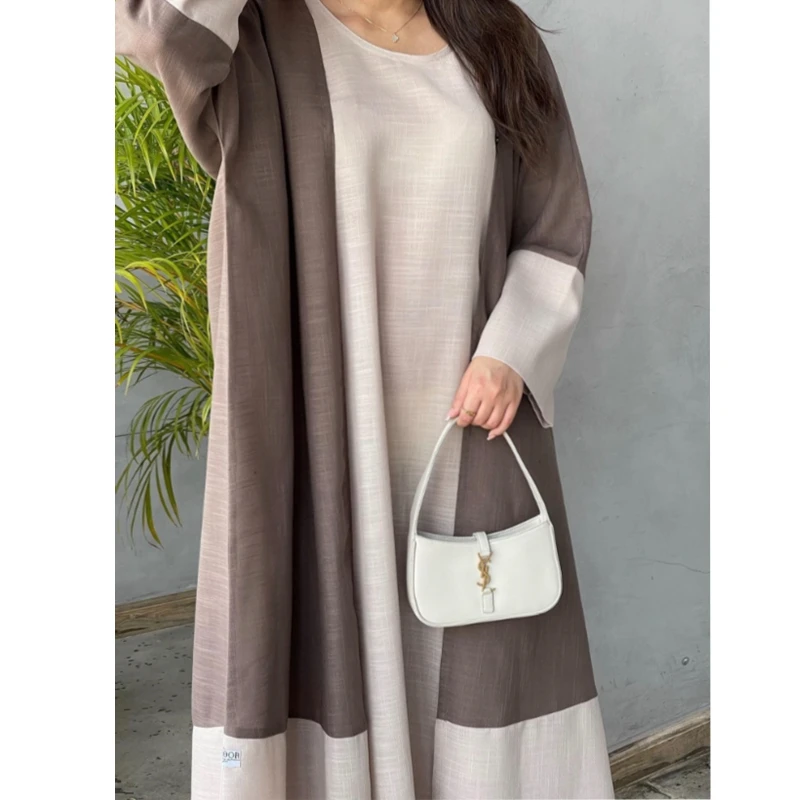 Colorblock Inner Dress Headscarf Muslim Women Dress Black Abaya Dubai