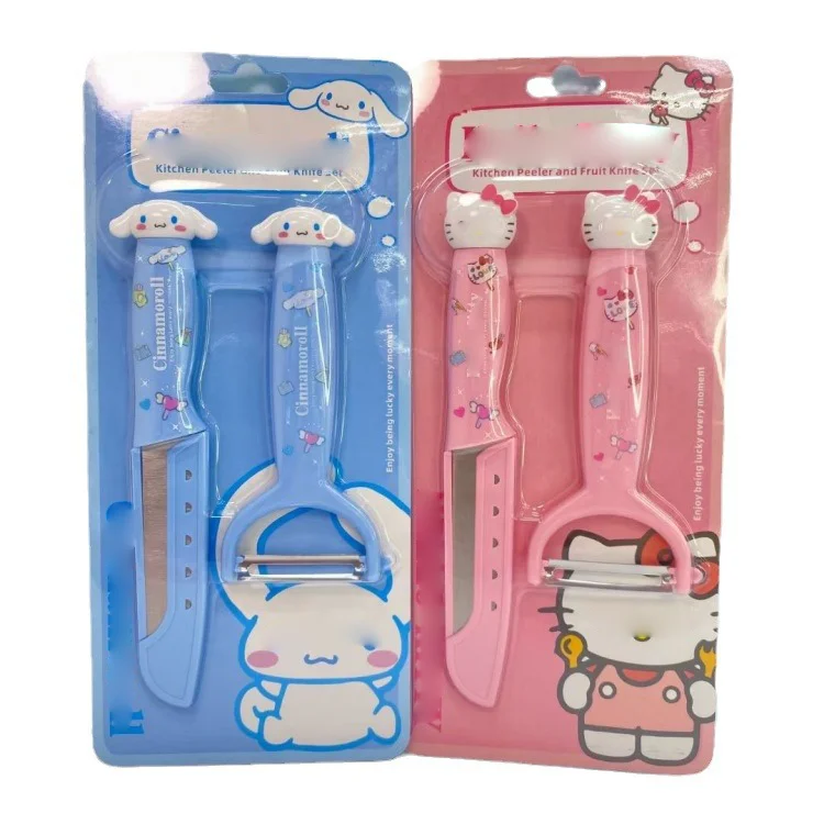 New hot-selling macaron color fruit peeling knife set with cartoon pattern multifunctional peeling knife stainless steel knife