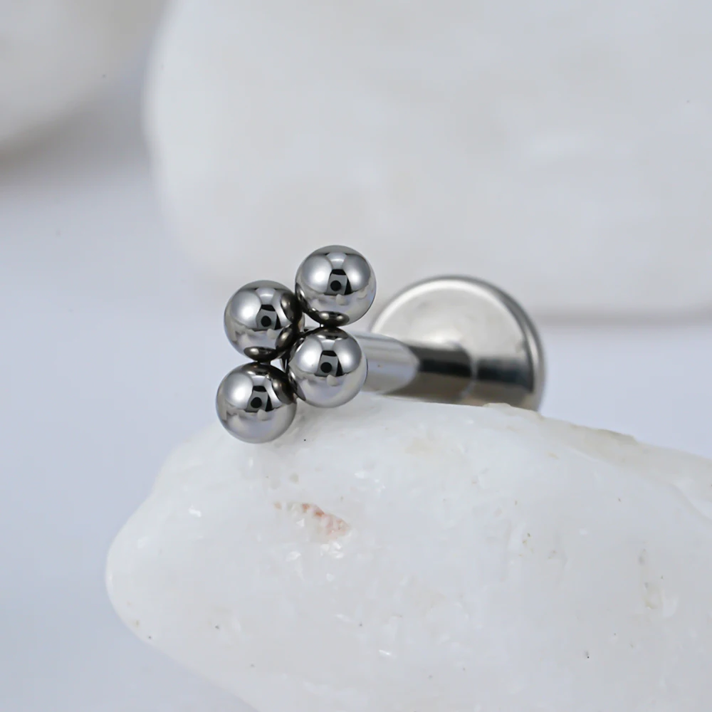Right Grand ASTM F136 Titanium 16G Mini 4 Bead Cluster Labret Lip Ring Tragus Cartilage Helix Conch Earring Stud Nose Piercing