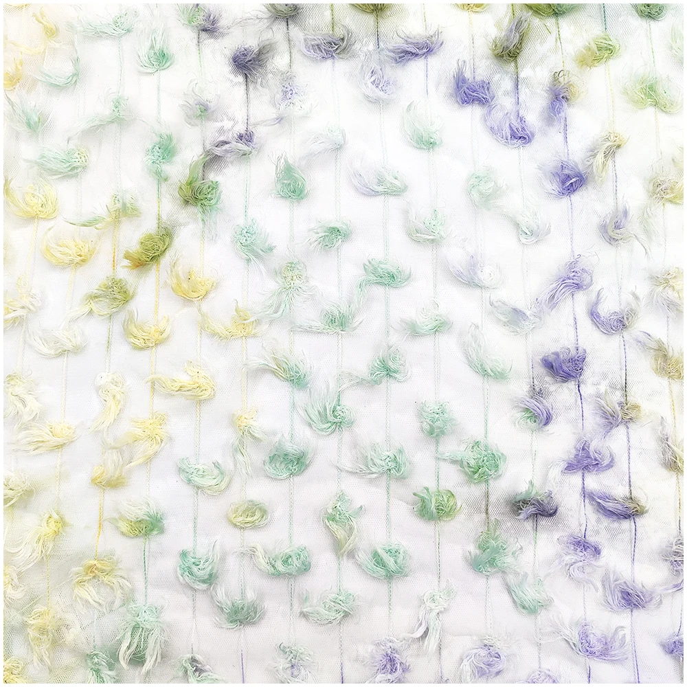New design gradient print embroidery with top lace fabric for wedding dress