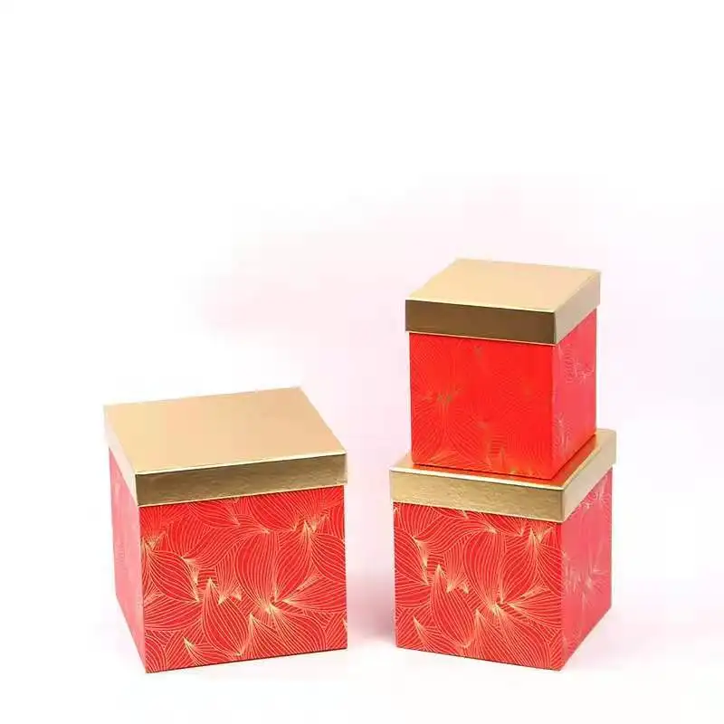 New Type 2023 Square High-end Gift Box Three-piece High-end Gold Foil Flat Flower World Package Box