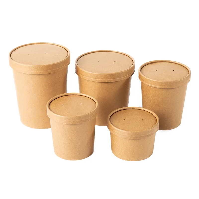 Kraft Cardboard Paper Soup Bowl Compostable Ice Cream Bowl White Paper Cups With PLA Inner Coating