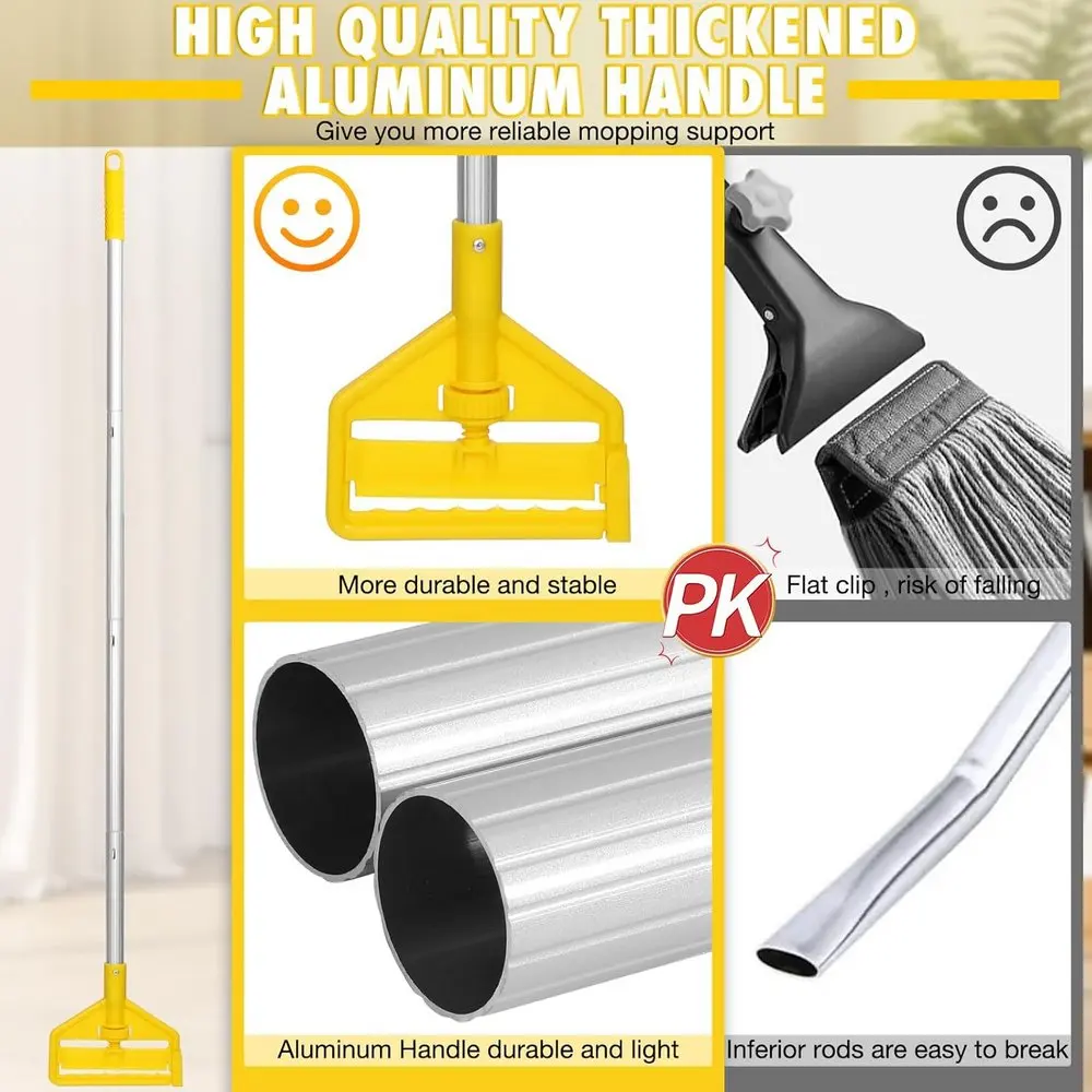 Commercial Heavy Duty Industrial Mop with Long Handle Looped-End String Wet Mop Telescopic Iron Pole Heavy Duty Cotton Mop