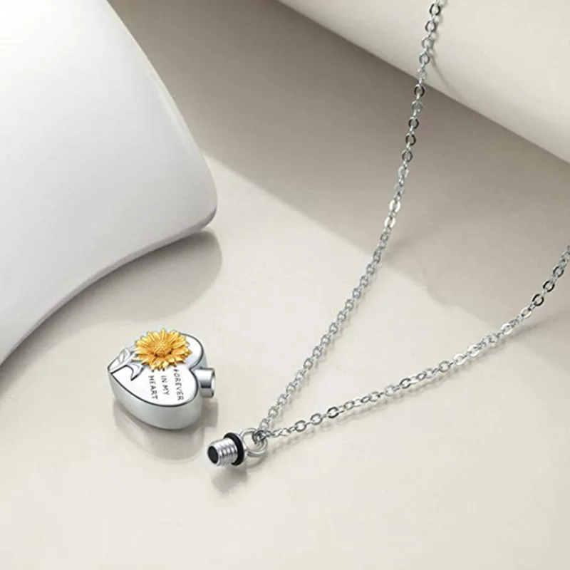 SUXUAN Jewelry Factory Heart Cremation Sunflower Pendants Necklace Memorial Ashes Keepsake Urn Necklace