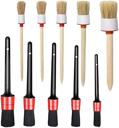 Car Detailing Brush Set Boar Hair Mixed Fiber Plastic Handle Automotive Detail Brushes Washing & Cleaning for Wheels, Interior