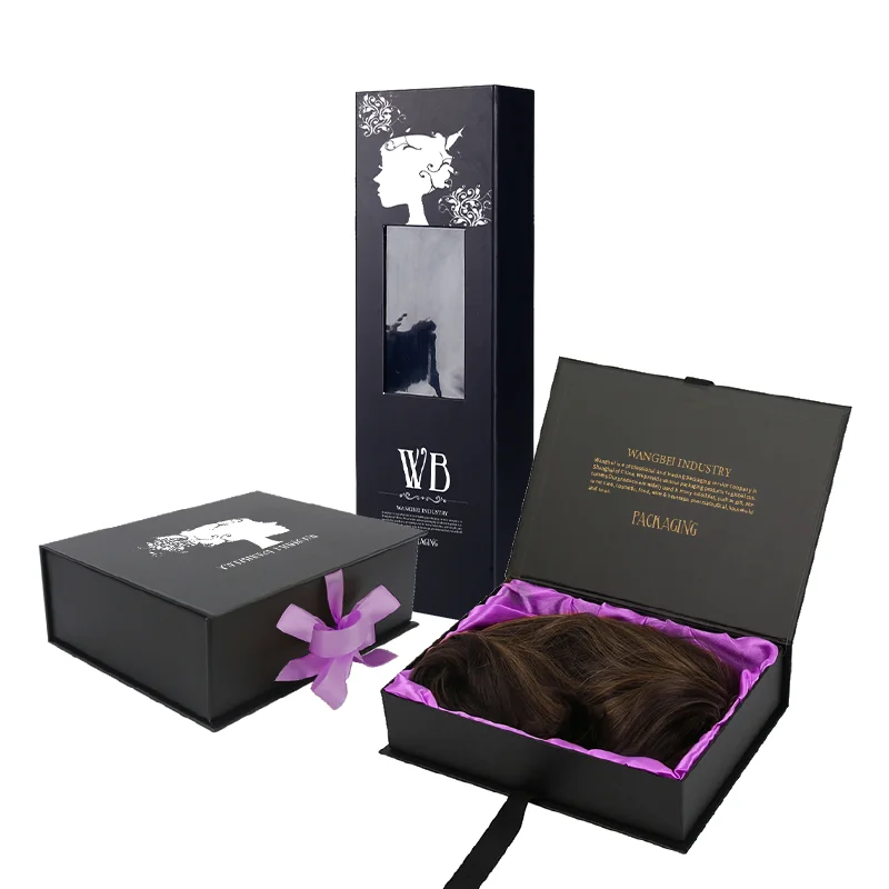 
private label luxury black paper hair extension custom wig packaging box with logo 