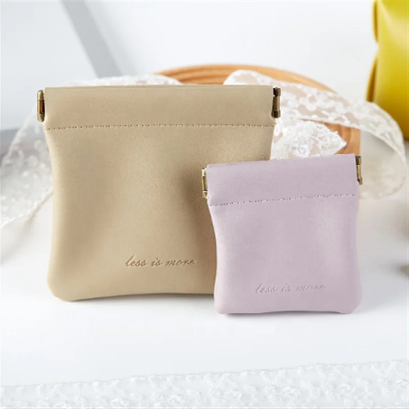 Customized LOGO Color Pouch Change Holder Waterproof Storage Travel Cosmetics Headphones Jewelry PU Leather Squeeze Coin Purse
