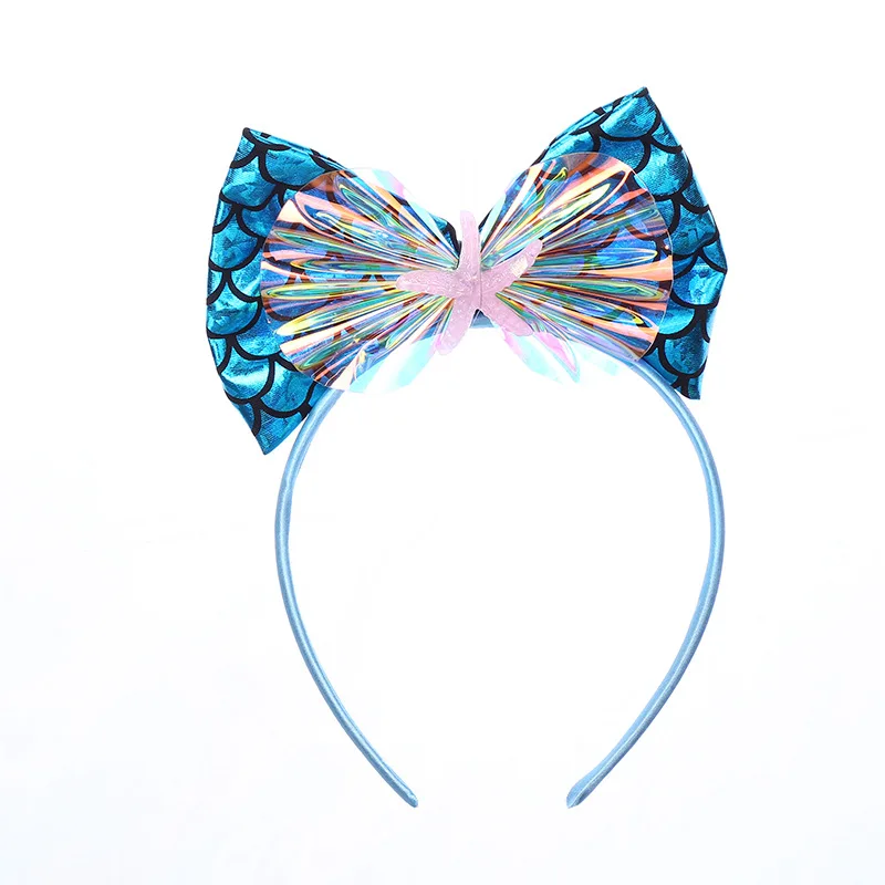 New Style Fish Scale Bow Headband Rainbow Pu Leather Headband For  Party Headdress