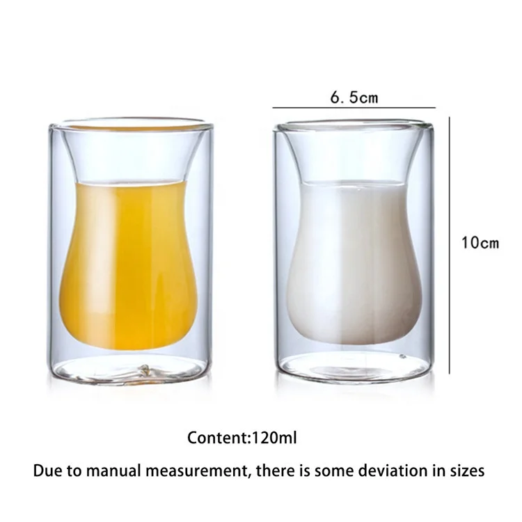Hot Seller Double Wall Insulated  Glass Cups Set of 4 (5.0 oz, 150 ml), Clear Glass Coffee Tea Milk Mugs High Borosilicate Glass