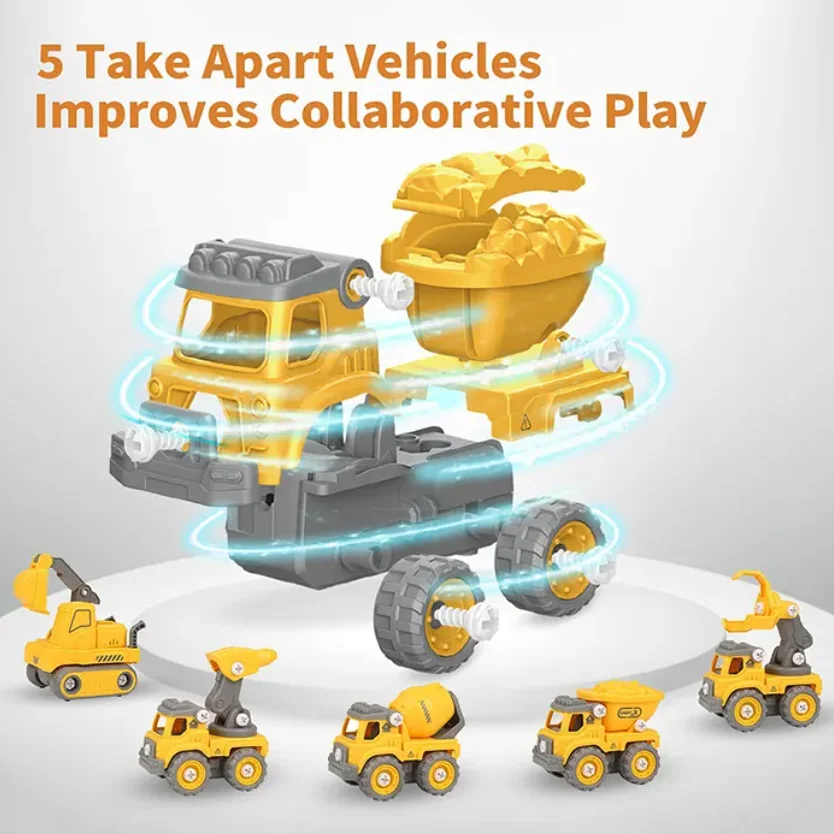 5 in 1 Deformation Construction Engineering Vehicle Toys Take Apart Robot Toys for Kids Educational Transform into Robot