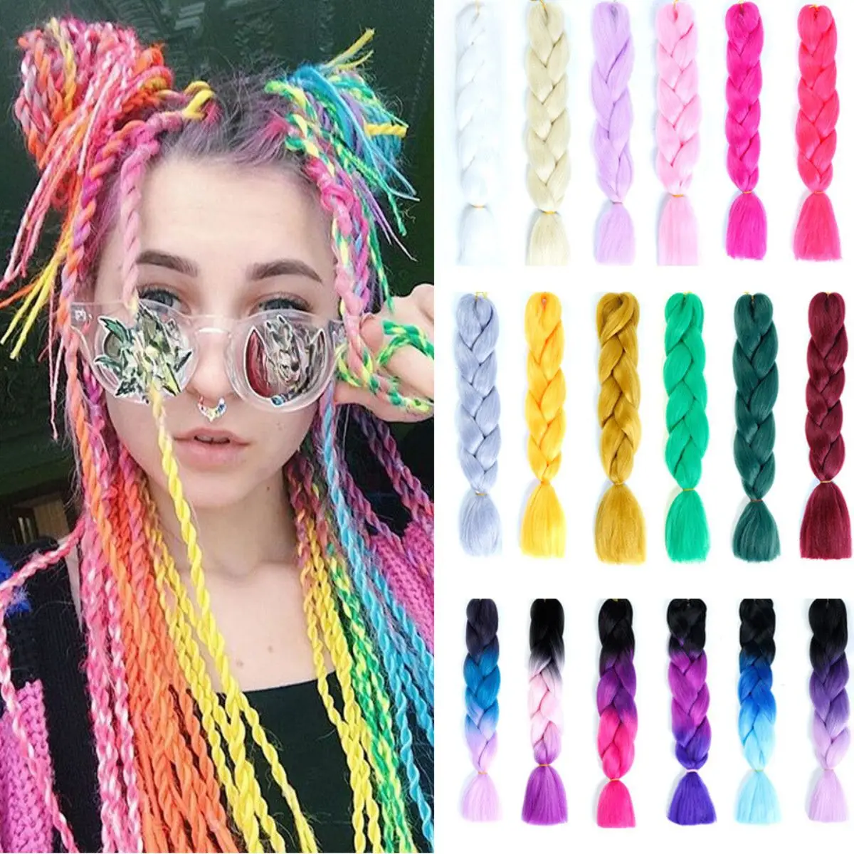 Anxin mbre Expression Wholesale Synthetic Jumbo Hair Braid Attachment Jumbo Spiral Braid 24inch 100g Extension Hair