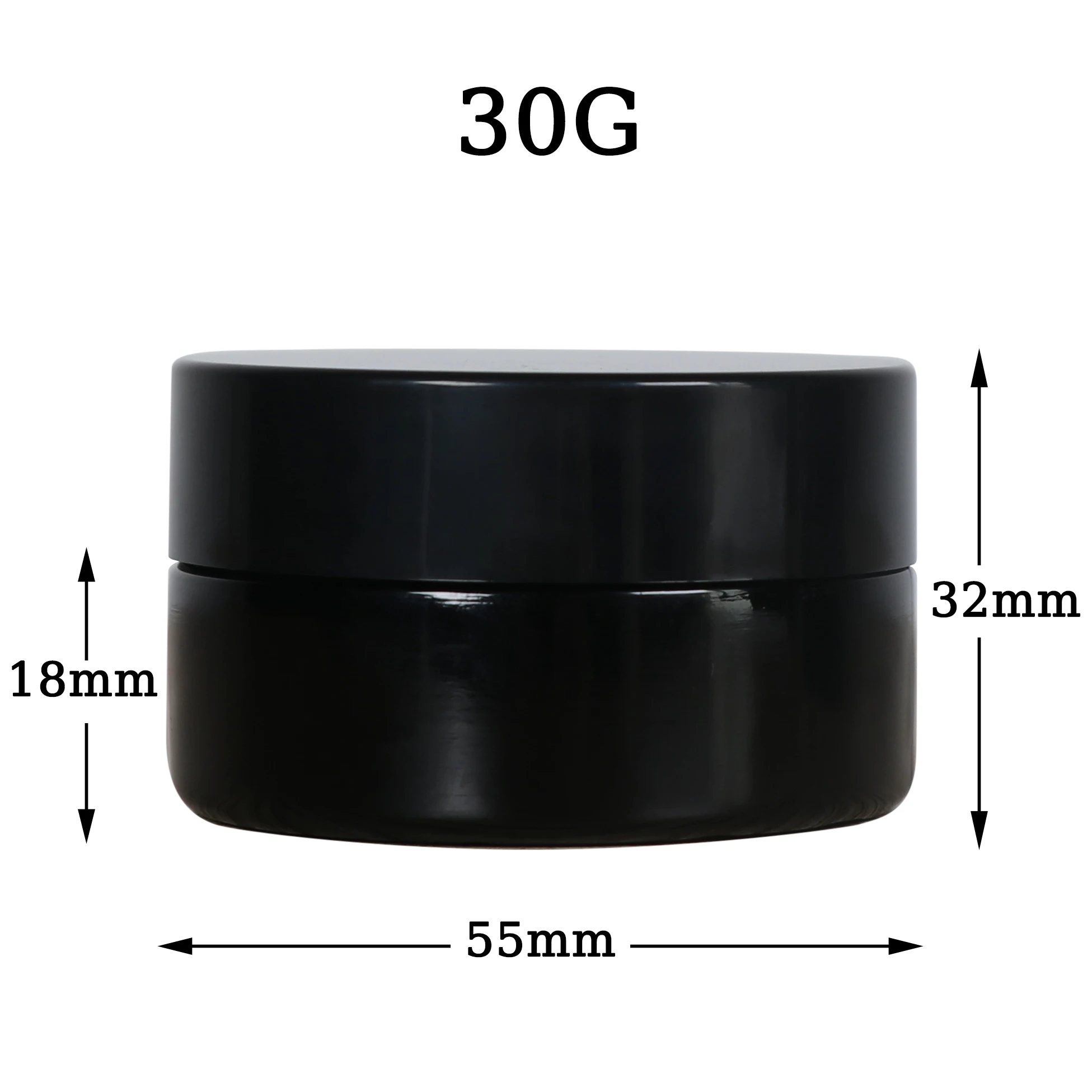 Wholesale 30g black uv tall round violet shorter fatter  screw top smell proof wide mouth storage stash glass jars with ABS
