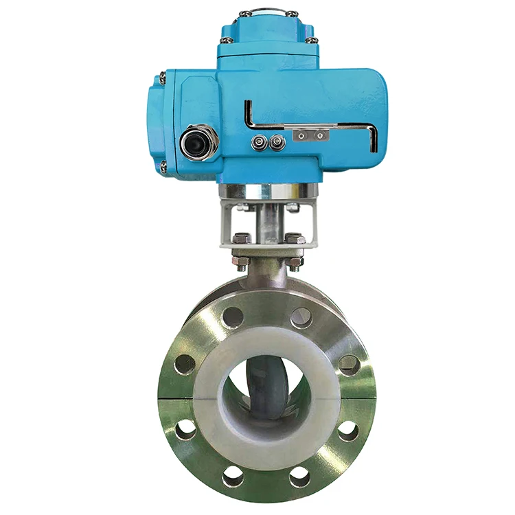 DN80 anti corrosion stainless steel 304 flange full PTFE lining explosion proof butterfly valve with electric actuator