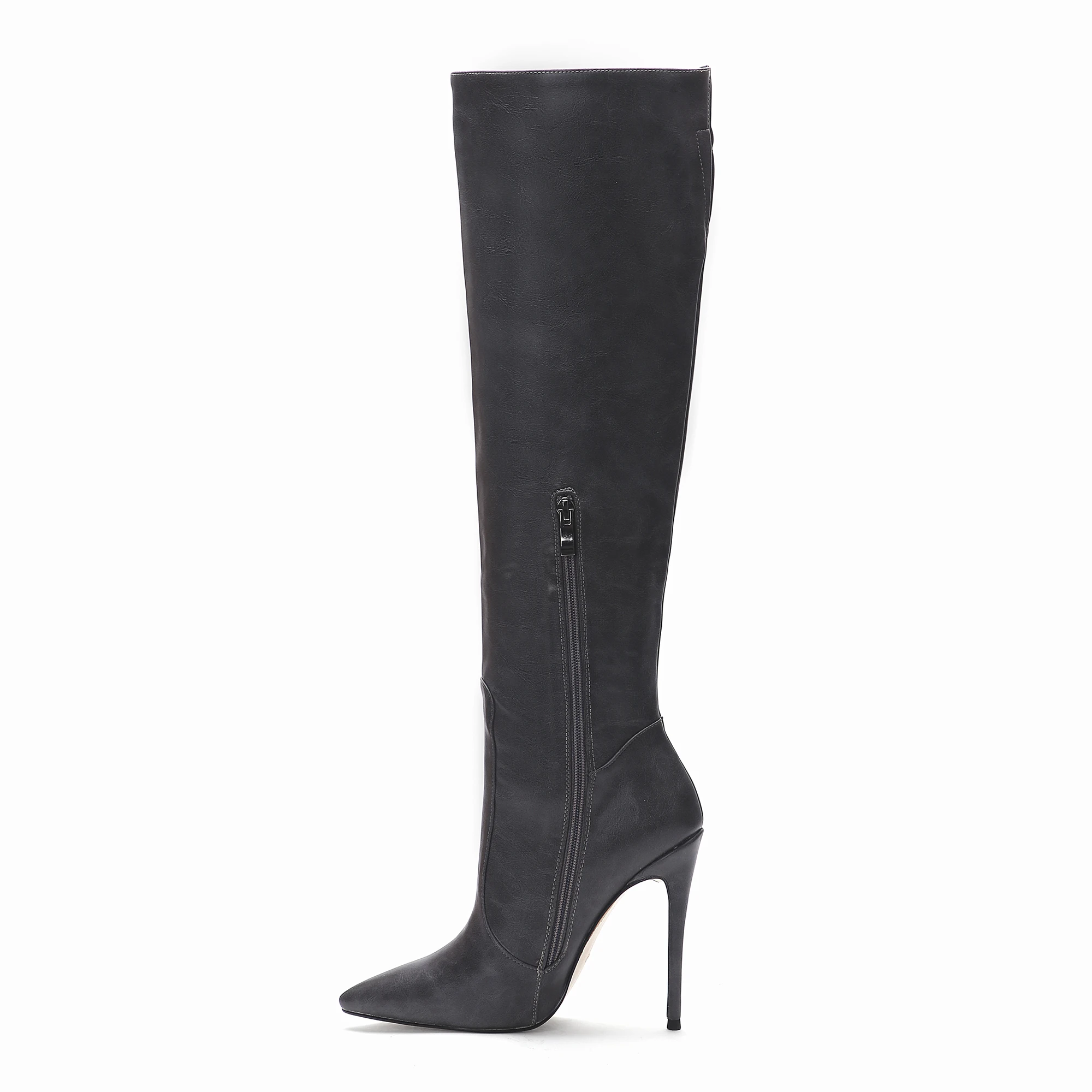 2024 New Fashion Boots Women Shoes High Heel Long Boots Ladies Shoes PU Winter Shoes Faux Leather ZIP Rubber Zipper up for Women